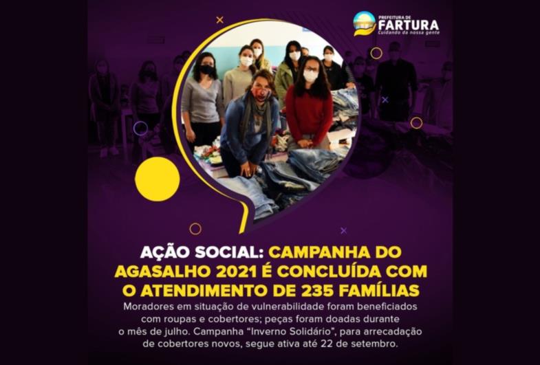 Ação Social: Campanha do Agasalho 2021 é concluída com o atendimento de 235 famílias