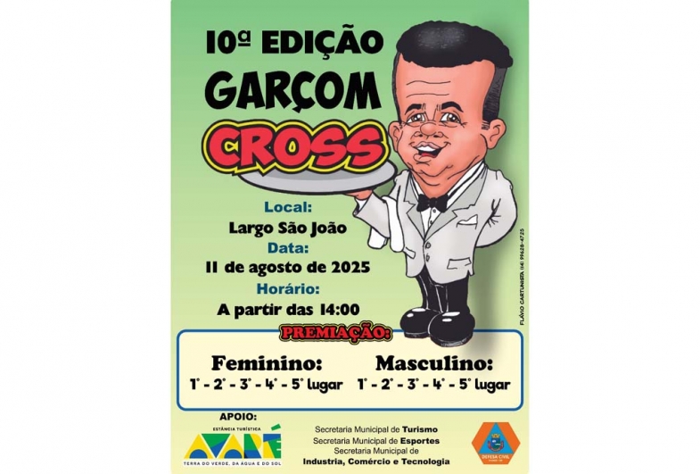 Garçom Cross acontece no dia 11 de agosto no Largo São João em Avaré