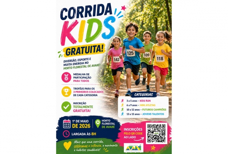 Corrida Kids gratuita promete diversão, esporte e muita energia no Horto Florestal de Avaré