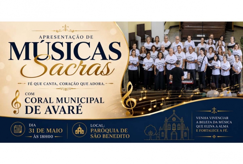 Coral Municipal de Avaré apresenta concerto de músicas sacras na Paróquia São Benedito