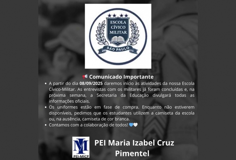 Escola Maria Izabel Cruz Pimentel inicia transição para modelo cívico-militar em Avaré
