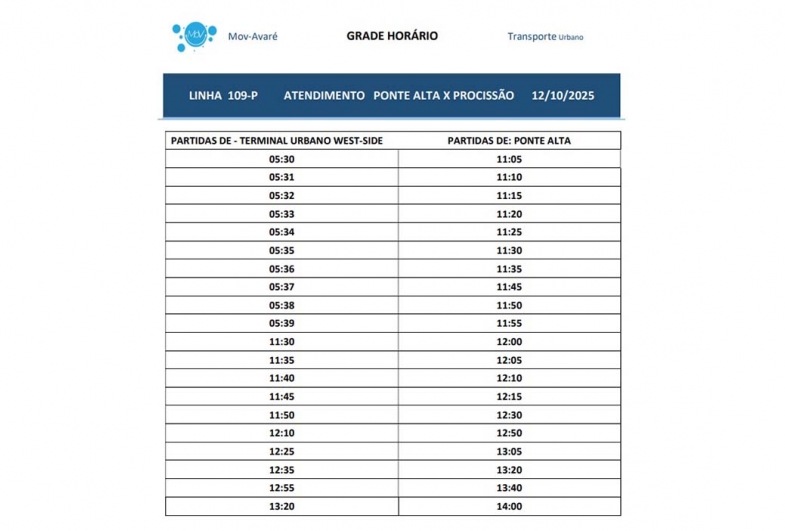 Procissão da Ponte Alta tem horário extra de ônibus neste domingo, 12 em Avaré