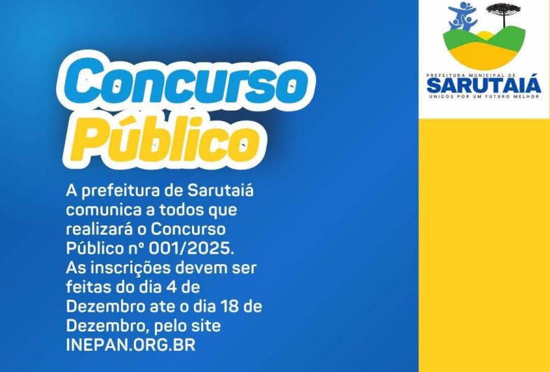 Sarutaiá abre inscrições do Concurso Público nº 001/2025 desde a última quinta-feira (4)