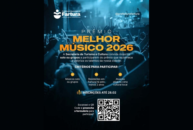 Secretaria de Turismo e Cultura abre inscrições para o prêmio “Melhor  Músico de 2026” em Fartura