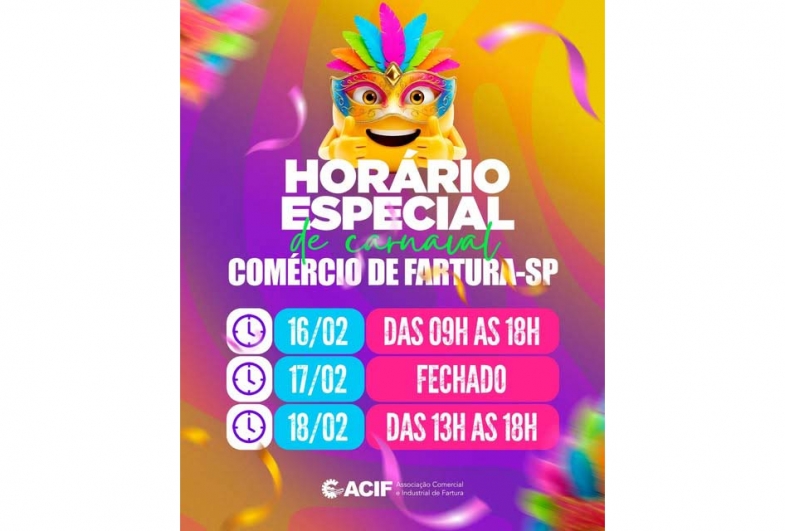 Comércio de Fartura terá horário especial durante o Carnaval