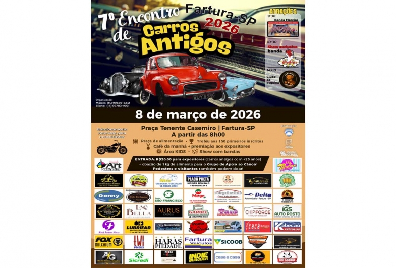Fartura recebe 7º Encontro de Carros Antigos neste domingo (8) 