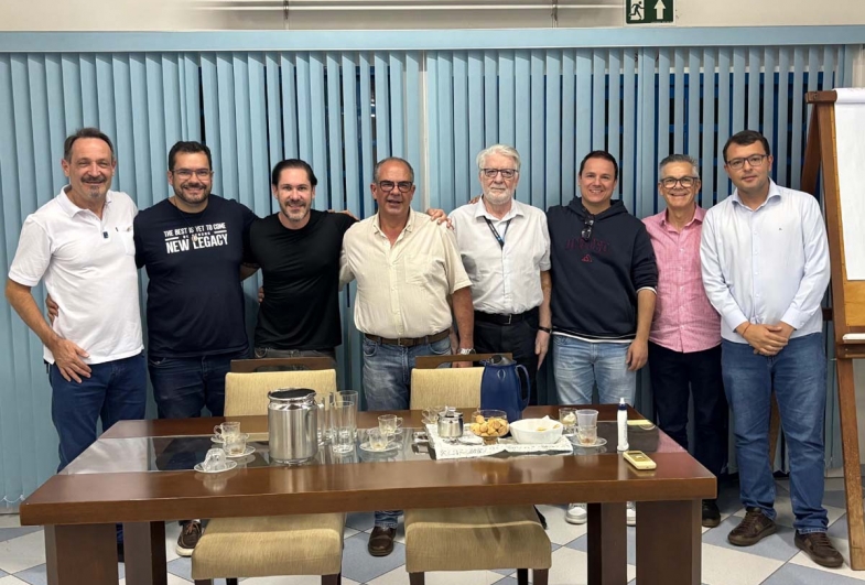Rodolfo, prefeito Marcão do Haras e Isnar foram recebidos na Acif por Rodney Mazeto,  Conrado Bortotti, Sérgio Fernandes, George Andrade e Victor Salles