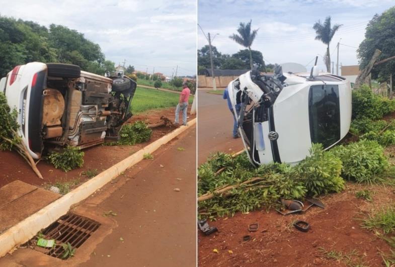 Carro furtado é abandonado após capotar em Taquarituba