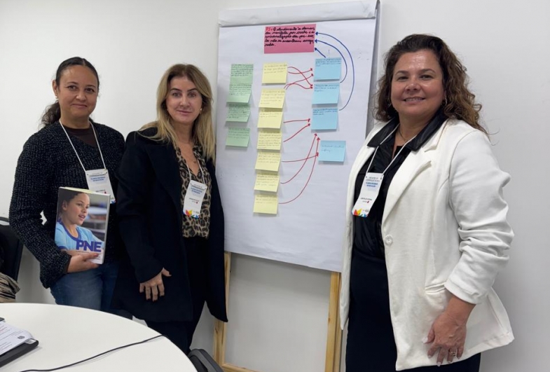 Keli, Jaqueline e Lenita apresentando atividade realizada