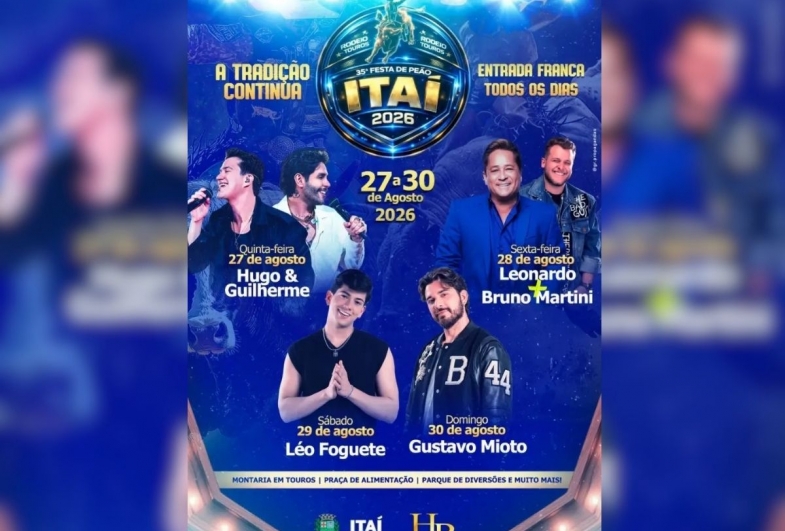 Leonardo, Gustavo Mioto e Hugo & Guilherme sobem ao palco da 35ª Festa de Itaí