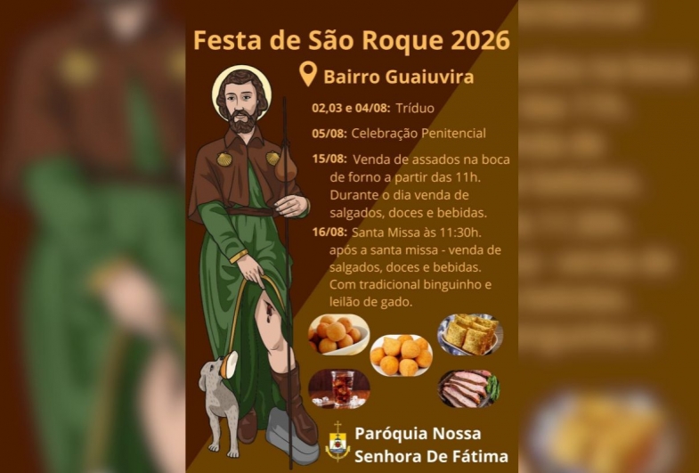 Festa de São Roque 2026 reúne celebrações religiosas e tradição no Bairro Guaiuvira de Fartura