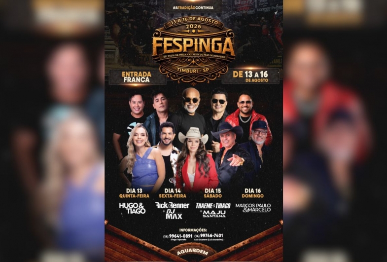 Fespinga 2026 divulga programação com grandes shows e entrada gratuita