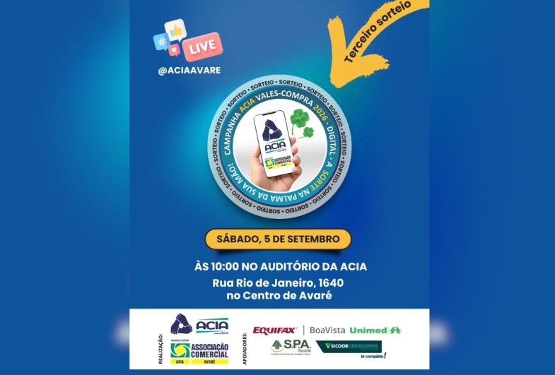 Acia realiza terceiro sorteio da campanha Vales-Compra 2026 neste sábado (5)
