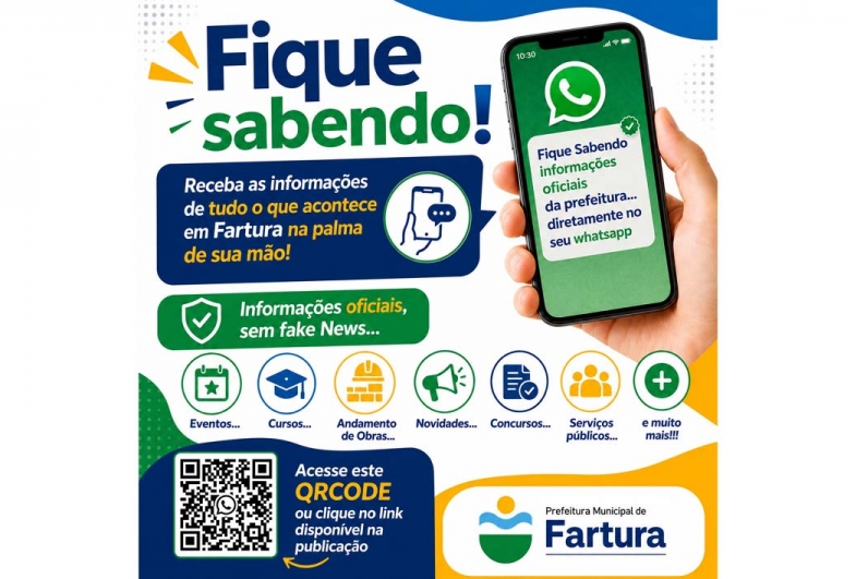 Prefeitura de Fartura lança canal oficial de informações pelo WhatsApp