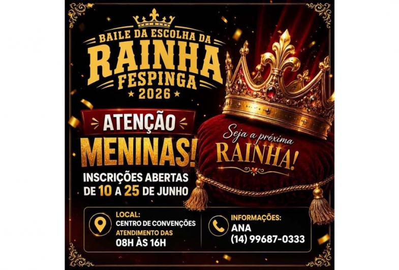 Inscrições abertas para o Baile da Escolha da Rainha da Fespinga 2026