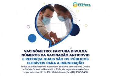 Vacinometro: Fartura divulga números da vacinação antiCovid e reforça quais são os públicos elegíveis para a imunização