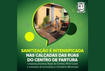 Sanitização é intensificada nas calçadas das ruas do Centro de Fartura