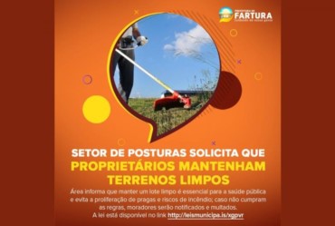 Setor de Posturas solicita que proprietários mantenham terrenos limpos