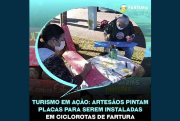 Turismo em Ação:  Artesãos pintam placas motivacionais para serem instaladas em ciclorotas