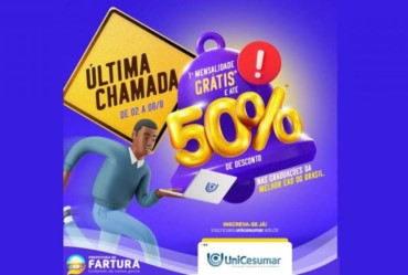 UniCesumar oferece matrícula e 1º mês grátis para farturenses