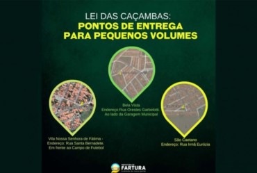 Lei das Caçambas: Prefeitura disponibilizará três pontos de entrega para pequenos volumes