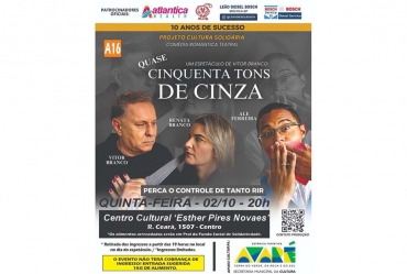 Comédia “Quase Cinquenta Tons de Cinza” é encenada no dia 2 no Centro Cultural de Avaré