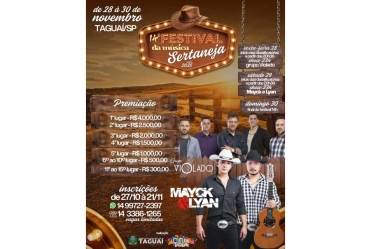 Taguaí realiza o 14º Festival da Música Sertaneja em novembro