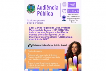Prefeitura de Taguaí convida população para Audiência Pública