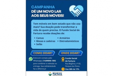 Fundo Social de Fartura promove campanha solidária para arrecadação de móveis e eletrodomésticos