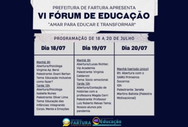 Fartura promove VI Fórum de Educação de 18 a 20 de julho