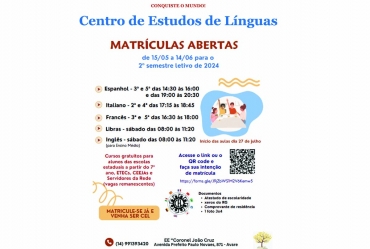 Centro de Línguas está com matrículas abertas para o segundo semestre em Avaré