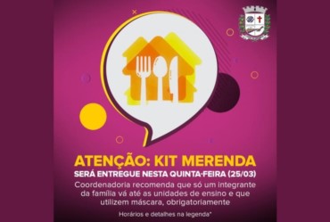 Atenção: Kit Merenda será entregue nesta quinta-feira (25/03)