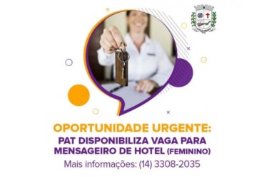 PAT disponibiliza vaga para mensageira de hotel