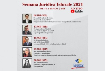 Semana Jurídica Eduvale 2021 de Avaré será transmitida no YouTube