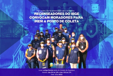 Recenseadores do IBGE convocam moradores para irem a Posto de Coleta em Fartura