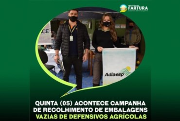 Atenção produtores: quinta-feira (05) será realizada Campanha de Recolhimento de Embalagens Vazias de Defensivos Agrícolas