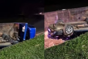 Motorista fica ferido após freio de caminhão guincho falhar e veículo tombar em Itapetininga