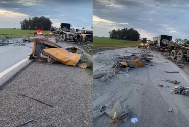 Motorista morre em acidente entre três caminhões na SP-249 em Itaberá