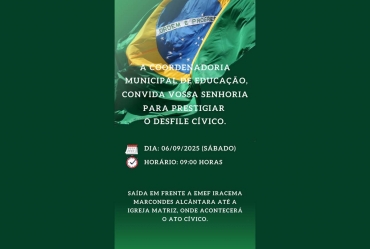 Coordenadoria de Educação de Sarutaiá convida a todos para o Desfile Cívico que acontece neste sábado (6)