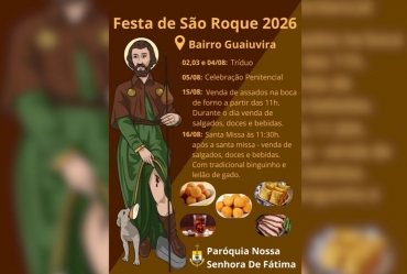 Festa de São Roque 2026 reúne celebrações religiosas e tradição no Bairro Guaiuvira de Fartura