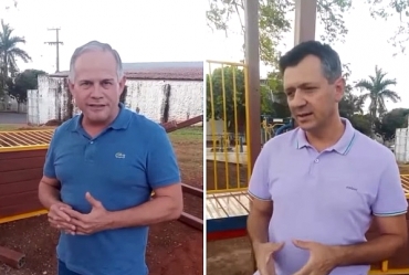 Prefeito e vice de Taguaí acompanham obras do novo playground