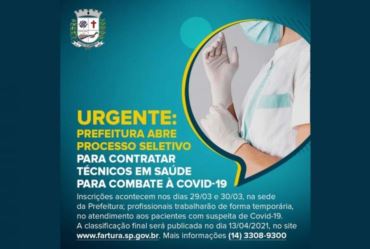 Prefeitura busca contratação de técnicos para combate à covid-19