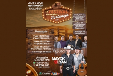Taguaí realiza o 14º Festival da Música Sertaneja neste fim de semana