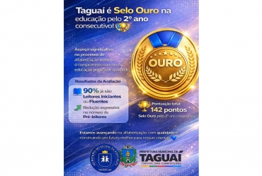 Taguaí conquista Selo Ouro no Compromisso Nacional Criança Alfabetizada pelo segundo ano consecutivo